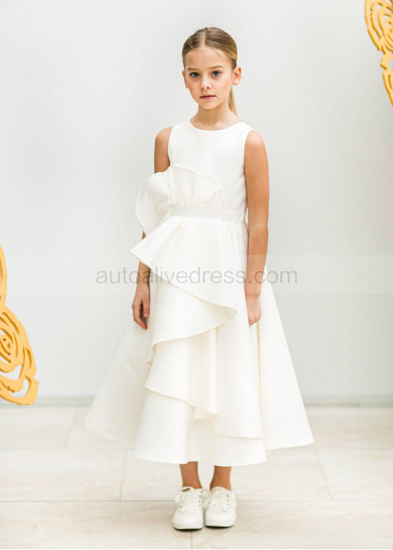 White Satin Flounce Flower Girl Dress